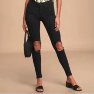 Black Distressed High Waisted Skinny Jeans
